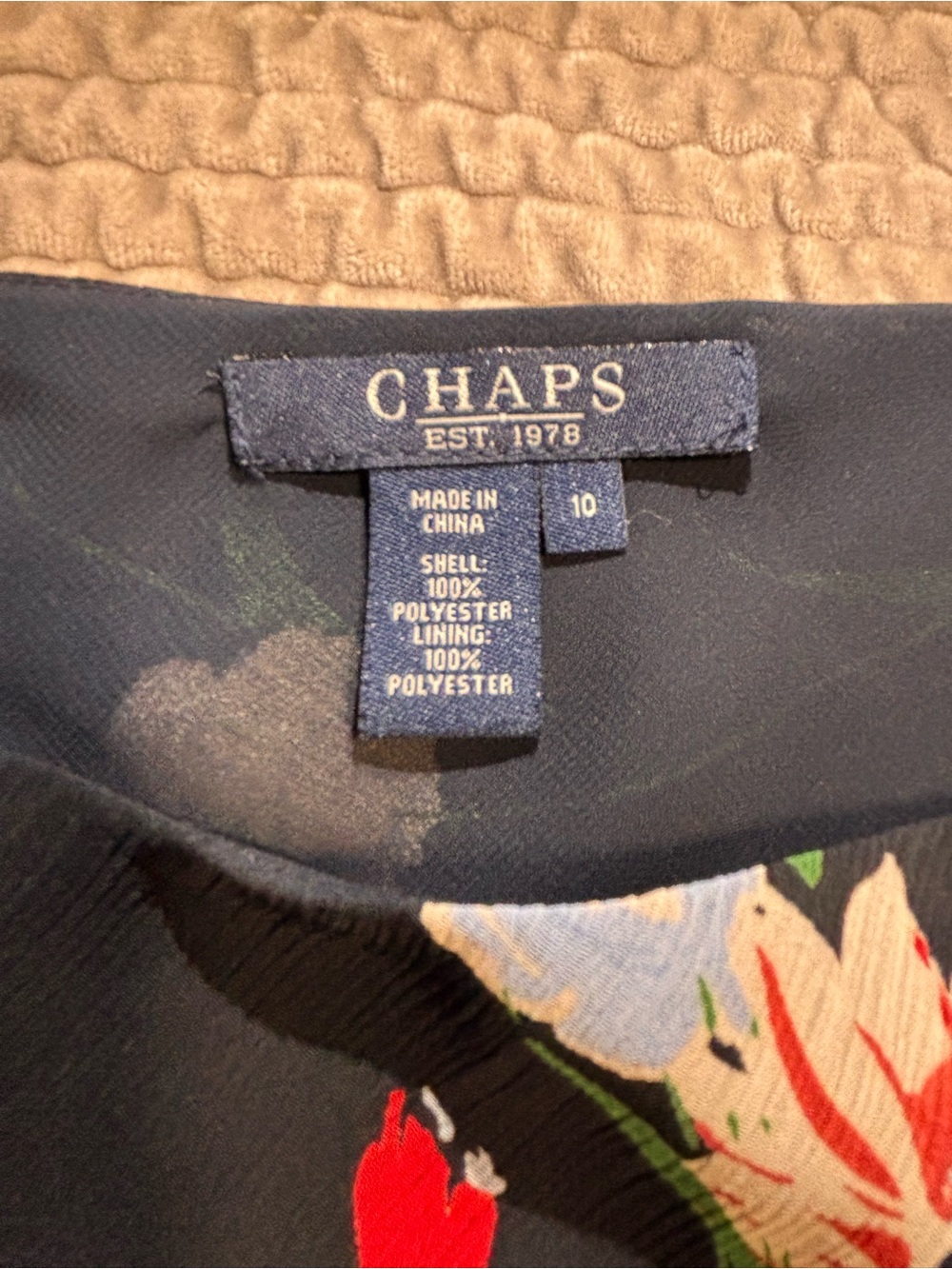 Chaps Navy Floral Skirt with Red & White Accents